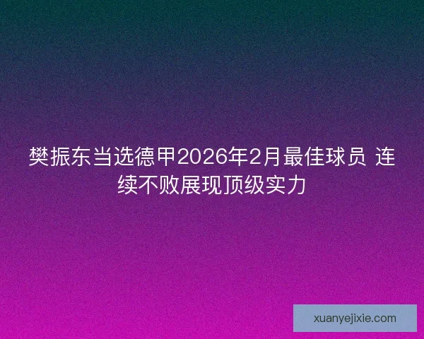樊振东当选德甲2026年2月最佳球员 连续不败展现顶级实力